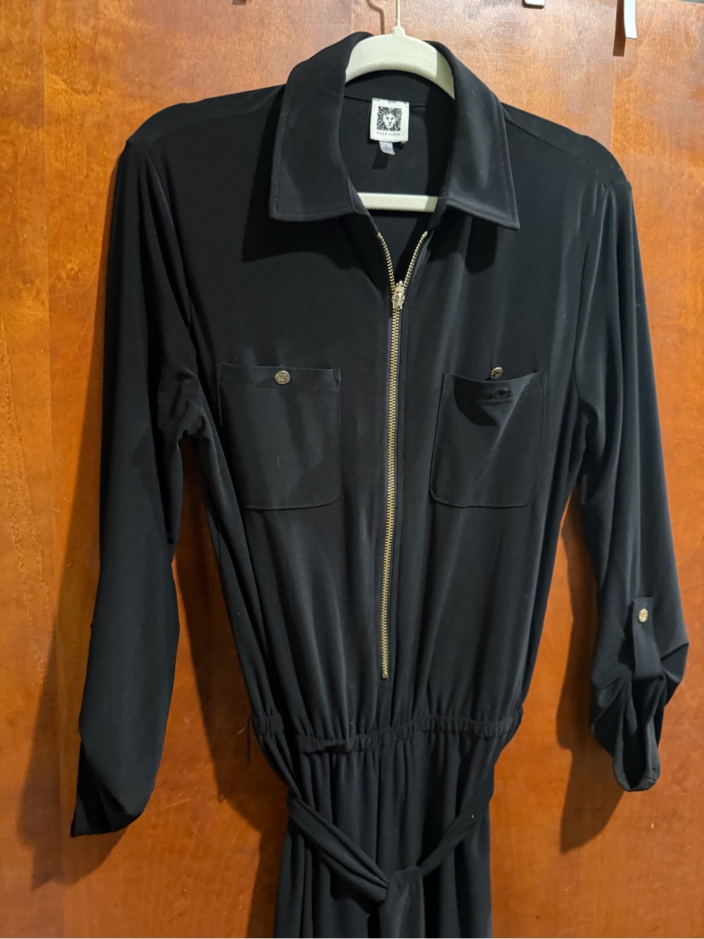 Anne Klein Black Zip-Front Lightweight Jumpsuit
